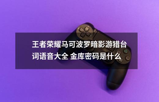 王者荣耀马可波罗暗影游猎台词语音大全 金库密码是什么-第1张-游戏信息-龙启网