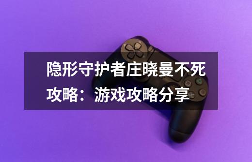隐形守护者庄晓曼不死攻略:游戏攻略分享-第1张-游戏信息-龙启网