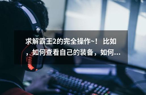 求解霸王2的完全操作~! 比如,如何查看自己的装备,如何购买装备,如何升级小鬼~!我用的键盘,没有手柄~-第1张-游戏信息-龙启网